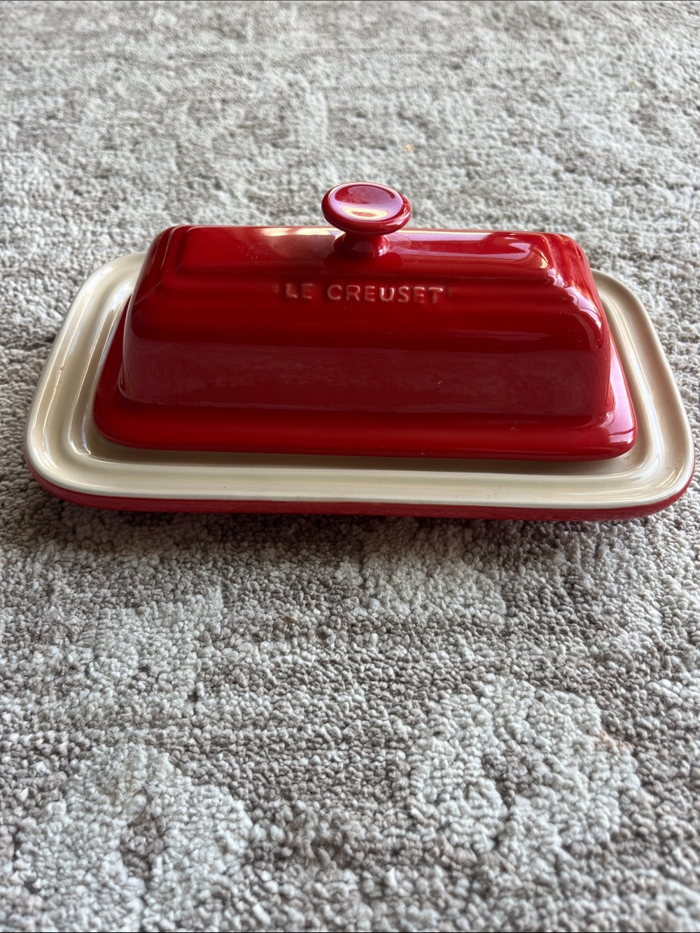 Le Creuset Red Butter Dish with Cream Interior